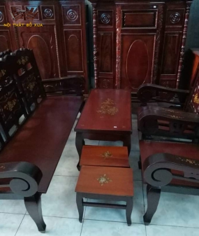 Bộ salon tay cuộn cũ xưa gỗ căm xe